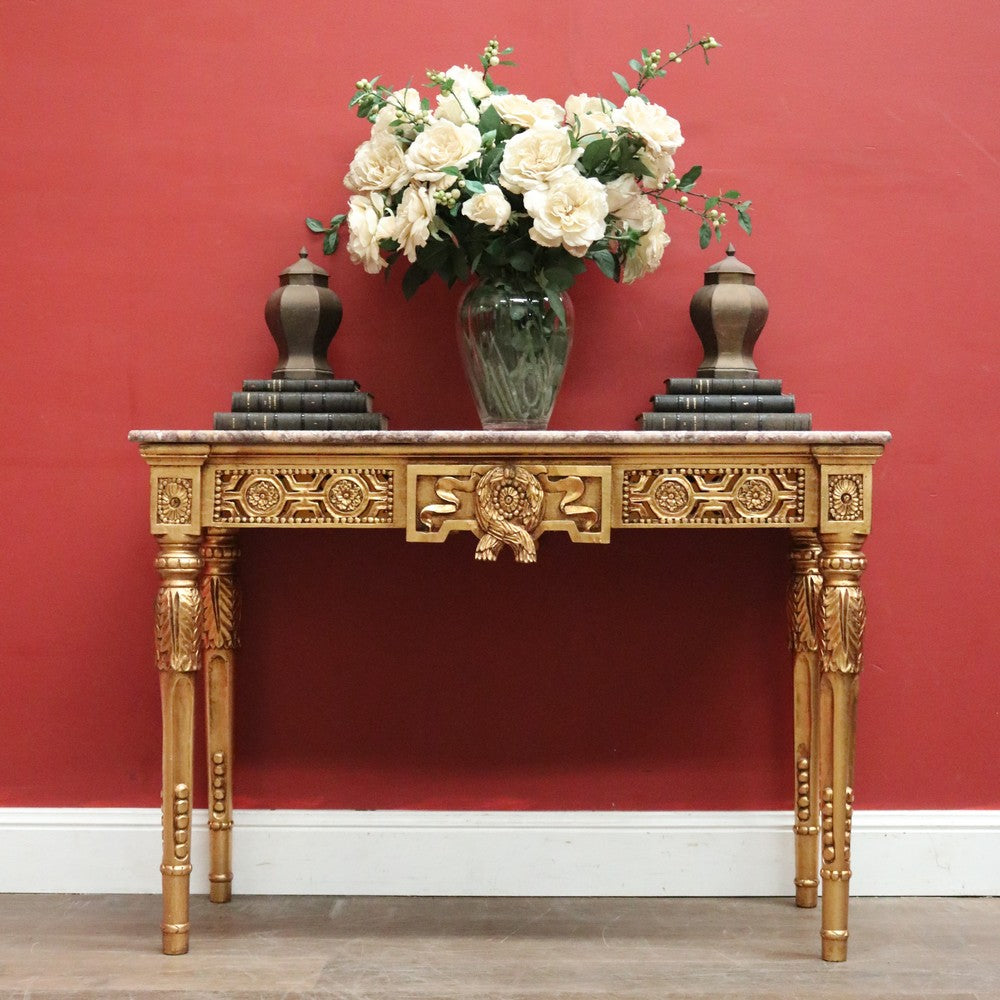 French Hall Table with Gilt Base and Rouge & Cream Marble Top. B12599