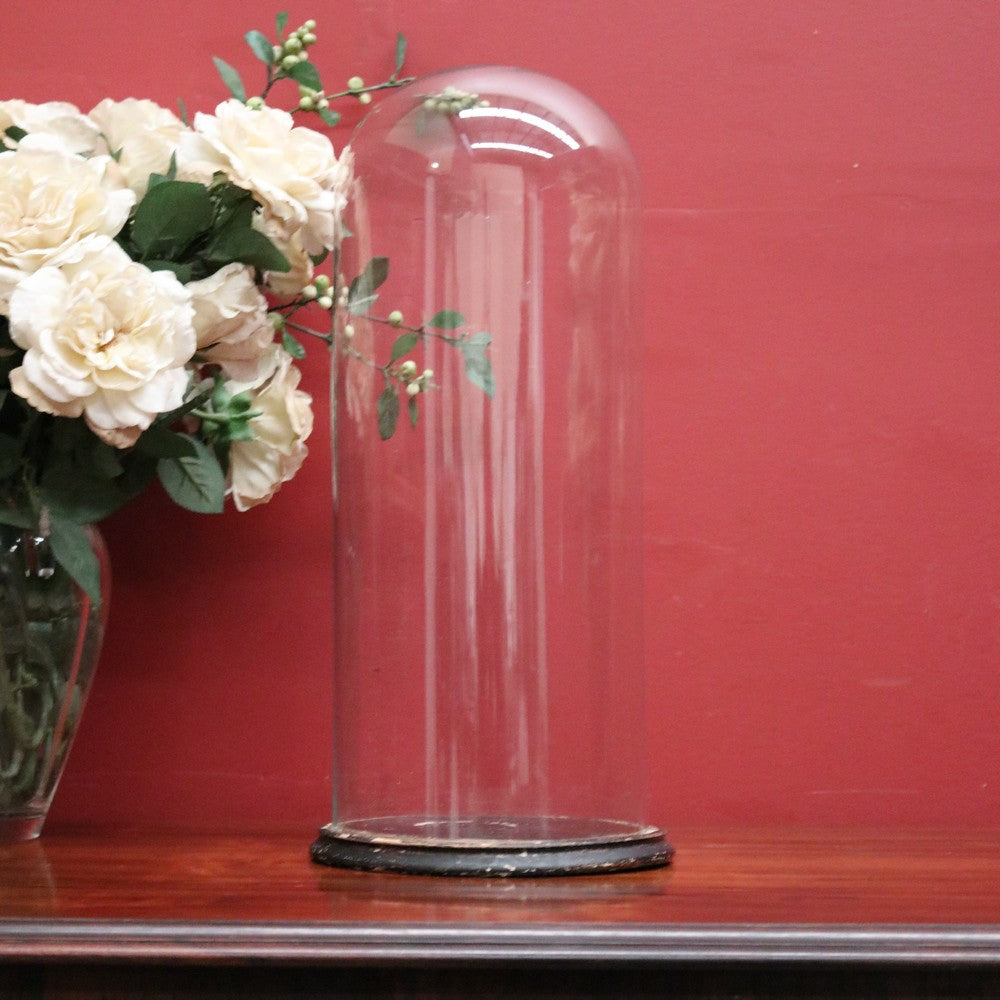 x SOLD Antique Glass Dome and Wooden Base, Statue, Religious, Clock Cover, Taxidermy Dome. B 12094