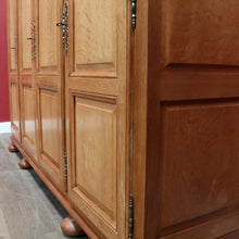 Load image into Gallery viewer, Antique French Oak 4 Door Armoire/ Wardrobe with hanging space shelves and three keys. B12743
