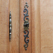 Load image into Gallery viewer, Antique French Oak 4 Door Armoire/ Wardrobe with hanging space shelves and three keys. B12743

