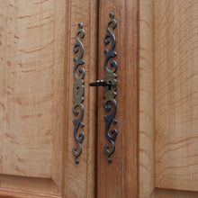 Load image into Gallery viewer, Antique French Oak 4 Door Armoire/ Wardrobe with hanging space shelves and three keys. B12743

