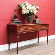 Load image into Gallery viewer, Vintage mahogany console Hall table with inverted curved front and brass handles. B12709
