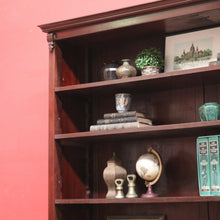 Load image into Gallery viewer, Vintage Australian Cedar Bookcase – Four Shelves, Three Drawers, Carved Detail. B12614
