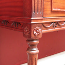 Load image into Gallery viewer, Vintage mahogany console Hall table with inverted curved front and brass handles. B12709
