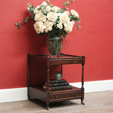 Load image into Gallery viewer, Antique English Mahogany Side Table – Two Tier with Drawer and Brass Castors. B12615
