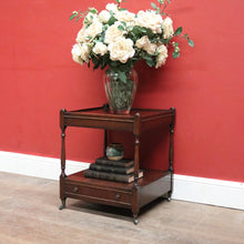 Load image into Gallery viewer, Antique English Mahogany Side Table – Two Tier with Drawer and Brass Castors. B12615
