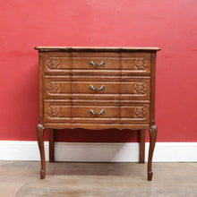 Load image into Gallery viewer, Vintage French chest of drawers with shaped front and brass handles. B12823
