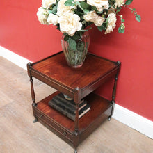 Load image into Gallery viewer, Antique English Mahogany Side Table – Two Tier with Drawer and Brass Castors. B12615
