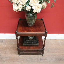 Load image into Gallery viewer, Antique English Mahogany Side Table – Two Tier with Drawer and Brass Castors. B12615
