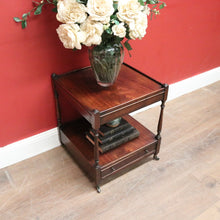 Load image into Gallery viewer, Antique English Mahogany Side Table – Two Tier with Drawer and Brass Castors. B12615
