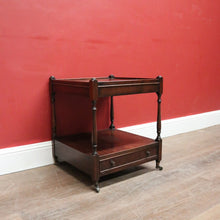 Load image into Gallery viewer, Antique English Mahogany Side Table – Two Tier with Drawer and Brass Castors. B12615
