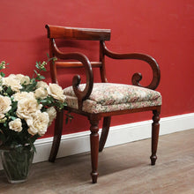 Load image into Gallery viewer, Antique English Mahogany Armchair – Scroll Arms, Turned Legs, Padded Seat. B12613

