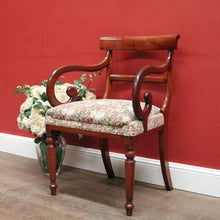 Load image into Gallery viewer, Antique English Mahogany Armchair – Scroll Arms, Turned Legs, Padded Seat. B12613
