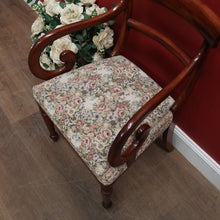 Load image into Gallery viewer, Antique English Mahogany Armchair – Scroll Arms, Turned Legs, Padded Seat. B12613
