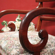 Load image into Gallery viewer, Antique English Mahogany Armchair – Scroll Arms, Turned Legs, Padded Seat. B12613
