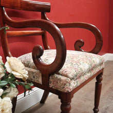 Load image into Gallery viewer, Antique English Mahogany Armchair – Scroll Arms, Turned Legs, Padded Seat. B12613
