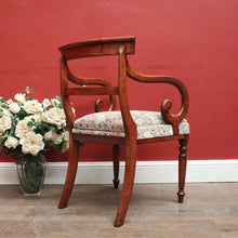 Load image into Gallery viewer, Antique English Mahogany Armchair – Scroll Arms, Turned Legs, Padded Seat. B12613
