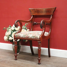 Load image into Gallery viewer, Antique English Mahogany Armchair – Scroll Arms, Turned Legs, Padded Seat. B12612

