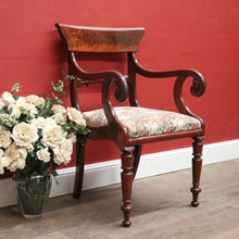 Load image into Gallery viewer, Antique English Mahogany Armchair – Scroll Arms, Turned Legs, Padded Seat. B12612
