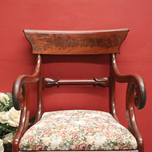 Load image into Gallery viewer, Antique English Mahogany Armchair – Scroll Arms, Turned Legs, Padded Seat. B12612

