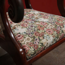 Load image into Gallery viewer, Antique English Mahogany Armchair – Scroll Arms, Turned Legs, Padded Seat. B12612
