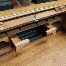 Load image into Gallery viewer, Antique English oak single pedestal roll top desk with key and fitted interior. B13022
