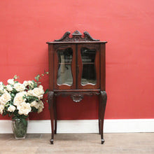 Load image into Gallery viewer, Antique English Mahogany Hall Cabinet – Glass Doors, Carved Detail, with Key. B12595
