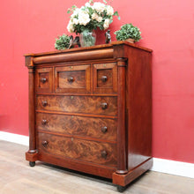 Load image into Gallery viewer, English mahogany chest of drawers with hidden compartments and original handles. B12669
