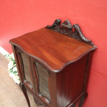 Load image into Gallery viewer, Antique English Mahogany Hall Cabinet – Glass Doors, Carved Detail, with Key. B12595
