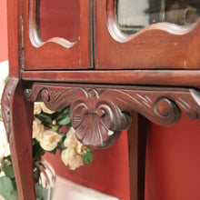 Load image into Gallery viewer, Antique English Mahogany Hall Cabinet – Glass Doors, Carved Detail, with Key. B12595
