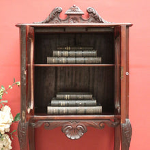 Load image into Gallery viewer, Antique English Mahogany Hall Cabinet – Glass Doors, Carved Detail, with Key. B12595
