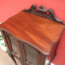 Load image into Gallery viewer, Antique English Mahogany Hall Cabinet – Glass Doors, Carved Detail, with Key. B12595
