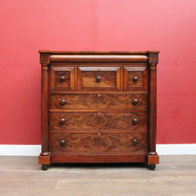 Load image into Gallery viewer, English mahogany chest of drawers with hidden compartments and original handles. B12669
