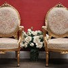 Load image into Gallery viewer, Pair of French Gilt Wood Armchairs with Medallion Backs and Tapestry Seats. B12623

