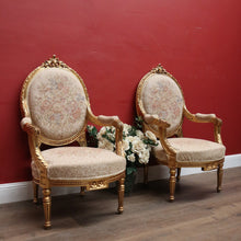 Load image into Gallery viewer, Pair of French Gilt Wood Armchairs with Medallion Backs and Tapestry Seats. B12623
