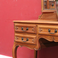 Load image into Gallery viewer, Vintage French tri mirror dressing table with bevelled mirrors and five drawers. B12801
