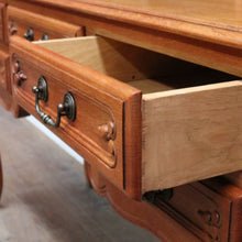 Load image into Gallery viewer, Vintage French tri mirror dressing table with bevelled mirrors and five drawers. B12801
