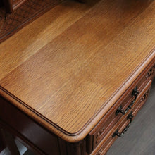 Load image into Gallery viewer, Vintage French tri mirror dressing table with bevelled mirrors and five drawers. B12801
