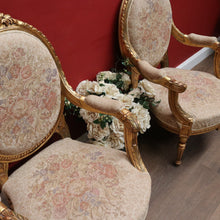 Load image into Gallery viewer, Pair of French Gilt Wood Armchairs with Medallion Backs and Tapestry Seats. B12623
