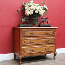 Load image into Gallery viewer, Vintage French oak chest of drawers with carved detail and cabriole legs. B12769
