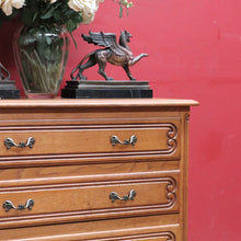 Load image into Gallery viewer, Vintage French oak chest of drawers with carved detail and cabriole legs. B12769
