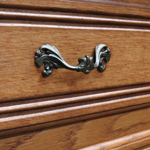 Load image into Gallery viewer, Vintage French oak chest of drawers with carved detail and cabriole legs. B12769
