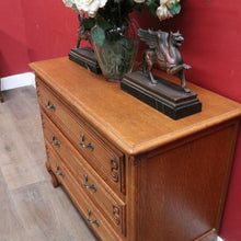 Load image into Gallery viewer, Vintage French oak chest of drawers with carved detail and cabriole legs. B12769
