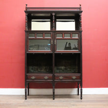 Load image into Gallery viewer, Antique Mahogany Display Cabinet with Fretwork, Drawers, and Glazed Doors. B12621
