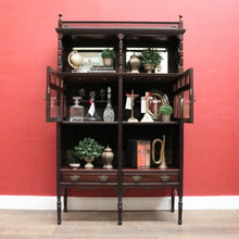 Load image into Gallery viewer, Antique Mahogany Display Cabinet with Fretwork, Drawers, and Glazed Doors. B12621
