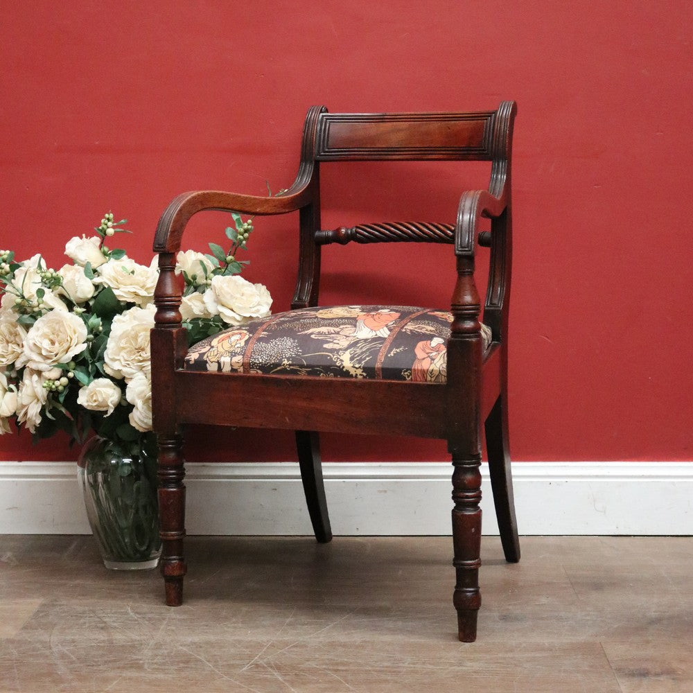 Antique English Mahogany Armchair with Japanese-Themed Upholstery. B12631