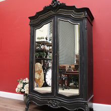 Load image into Gallery viewer, X SOLD Vintage Black and White Hand-painted French Two Door Linen Press or Armoire or Wardrobe. B12215
