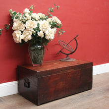 Load image into Gallery viewer, Antique Australian Cedar Trunk for Toys, Blankets, Shoes with Brass Cartouche. B12627
