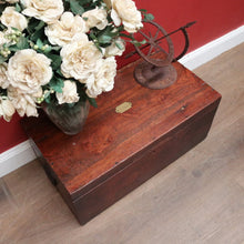 Load image into Gallery viewer, Antique Australian Cedar Trunk for Toys, Blankets, Shoes with Brass Cartouche. B12627
