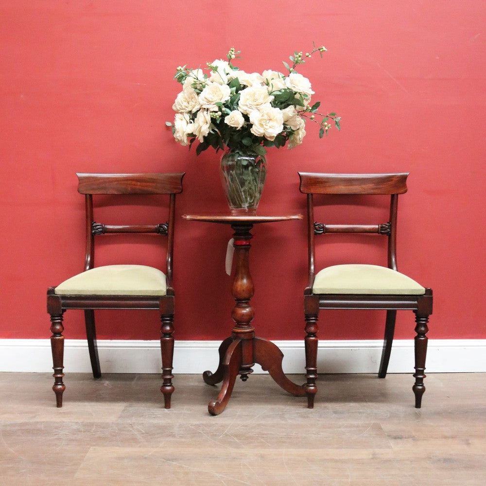 Pair of English Mahogany Chairs – Green-Gold Upholstery, Elegant Carving. B12625